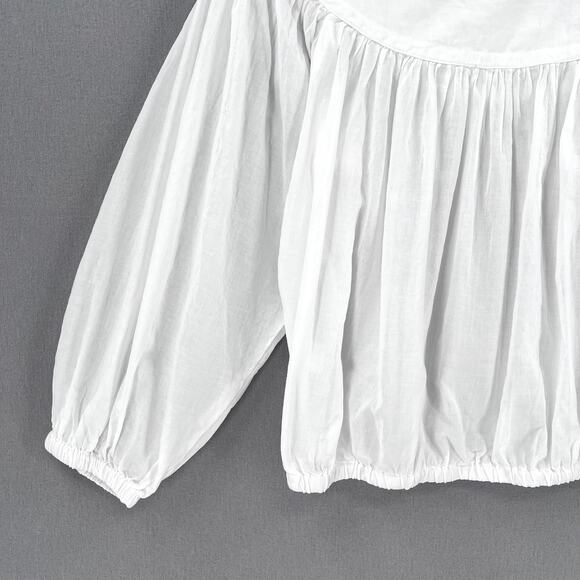 ENZA COSTA  Bubble Crop Top Womens Medium White Cotton 3/4 Sleeve Blouse NEW - Picture 7 of 10